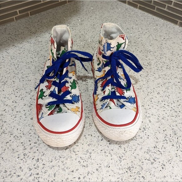 Converse Dinoverse white blue dino dinosaur trex high top sneakers kids size 1 - Picture 3 of 9